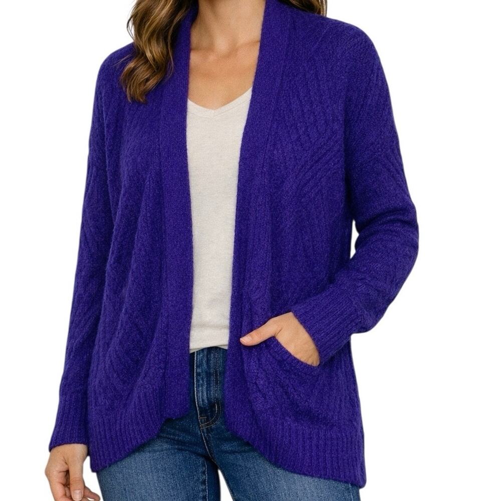 Moth Alpaca Wool Blend Purple Textured Open Front Cardigan‎ Small